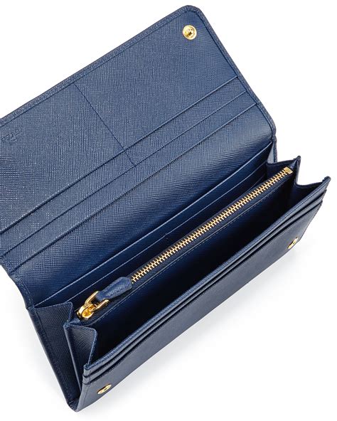 prada continental flap wallet detachable case blue|PRADA Saffiano Triangle Continental Flap Wallet Bleuette .